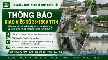 THÔNG BÁO GIAO VIỆC SỐ 35/TBGV-TTTNVề việc kiểm tra, rà soát số liệu kỹ thuật và hiện trạng các trạm bơm nước mưa do Trung tâm quản lý
