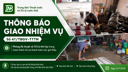 THÔNG BÁO GIAO NHIỆM VỤ Số: 47/TBGV-TTTN: Về việc tập trung hoàn thành nhiệm vụ của Phòng Kỹ thuật và Tổ Cơ khí